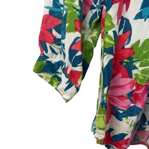Ruby Rd linen blend tropical print blouse. Bright and loose fitting. Womens L - Picture 4 of 4